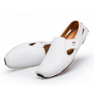 Mocassin Fowler Respirant - ECELEN - Blanc - Homme - Cuir - Chaussures cousues - Résistant à labrasion