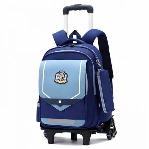 Cartable a Roulettes Garçon Fille Sac Roulette Enfant Amovible Nylon Imperméable Cartable Garcon Fille Primaire Bleu Marine
