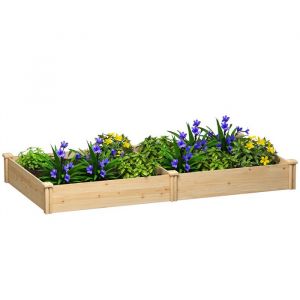 Carr&eacute; Potager de jardin - Outsunny - avec s&eacute;parateur - Bois massif - 235 x 121 x 26 cm - pour Jardin Balcon - effet Bois Naturel