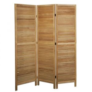 Paravent persienne de 3 pans en bois coloris brun clair - Hauteur 170 x Longueur 120 cm