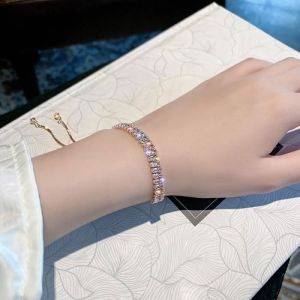 HUEIHWOH - Femmes Bracelet Strass avec Oxyde de Zirconium Saint-Valentin NoëlEtui a bijoux. 16-23cm - Doré rose