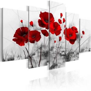 Tableau - Coquelicots Rouges - 5 pcs - Toile D&eacute;coration Murale - Salon Moderne