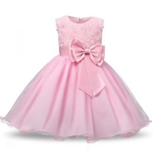Robe C&eacute;r&eacute;monie Princesse B&eacute;b&eacute;-Fille Sans Manches en Tulle Robe de Bal Avec Ceinture Noeud Papillon - Rose