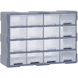 Organisateur Multi-tiroirs - VIDAXL - 16 Tiroirs - Plastique R&eacute;sistant - Couleur Grise - Bureau