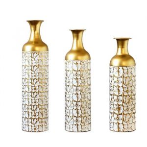 Grand vase de sol en or blanc Ensemble de vases de sol en m&eacute;tal 3 vases de sol r&eacute;tro branc dherbe de la pampa 85/66/50 cm haut