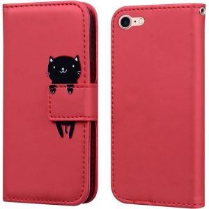 Coque Pour Iphone Se 2022 ClapetChat Iphone Se 2020 Portefeuille Etui En Cuir PuIphone 8/Iphone 7 Tpu Antichoc Housse Avec Rab
