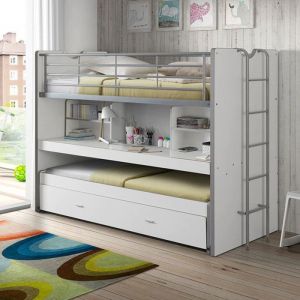 Lit superpos&eacute; 3 couchages + bureau blanc 90x200 - Blanc - Terre de Nuit