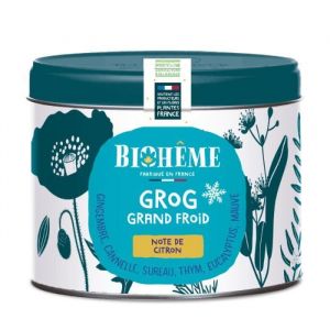 Infusion bio Grog Grand Froid - Gingembre Cannelle Sureau Thym Eucalyptus Mauve - Bo&icirc;te Vrac 58 gr