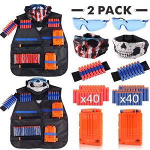 Kit Gilet Tactique pour Nerf &ndash; 2 Vestes avec 80 Fl&eacute;chettes 2 Clips 4 Bracelets et 2 Lunettes Accessoires pour N-Strike