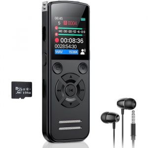Dictaphone Enregistreur Vocal 64 Go Mini Enregistreur Audio Num&eacute;rique 1536 Kbps Avec &Eacute;cran Tft Enregistreur De Voix Usb-C Rechar