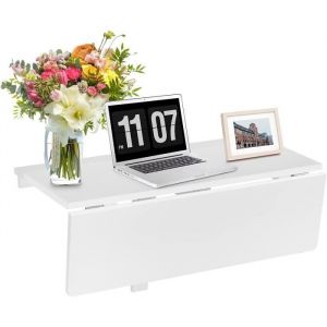 COSTWAY Table Murale Rabattable - plataux Pliable 80&times;60 cm (L x l)-Meuble Foyers pour Etudiants Appartements Cuisine Blanc