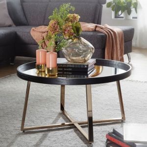 WOHNLING table basse ronde or salon table miroir verre table dappoint noir