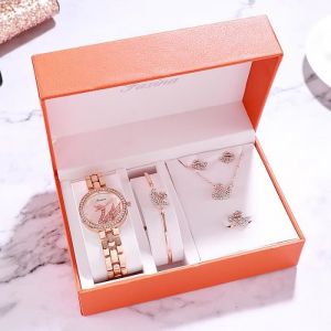Coffret Cadeau Montre Femme Fille - Coffret De luxe Montre à quartz- Cygne - Boucles doreilles Bague Collier Bracelet - rose