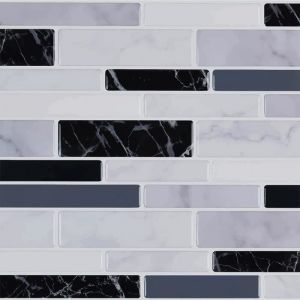 Carrelage adhésif noir blanc motif marbre - KJEHOME - Mosaïque - Vinyle - 30x30cm - Lot de 10