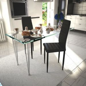 Chaise de salle à manger contemporaine - OVONNI - Lot de 2 - Noir - Cuir synthétique + cadre en fer