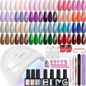 28Pcs Kit Ongle Gel U V Complet Avec 48 W Lampe U V/Led 24 Couleurs Kit Vernis Semi Permanent Kit De Manucure Pour Débutant Roug