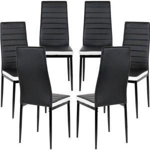 Chaises de salle &agrave; manger - BUL - Blanc et Noirs - Simili Cuir - Scandinave - Moderne - 6 places