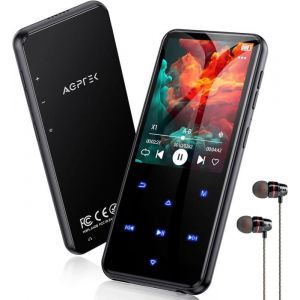 AGPTEK 64Go MP3 Bluetooth 5.3 2.4‘’ Grand Écran Haut-Parleur Lecteur Musical HiFi avec Bouton Tactile/Radio FM/Enregistreur Noir