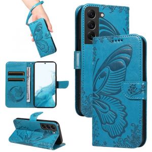 Papillons Housse Pour Samsung Galaxy S21 5G Etui Portefeuille Antichoc Housse avec Porte-Cartes Fonction de Support Bleu