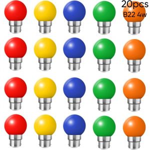Ampoule LED Couleur B22 2W &eacute;quivalente 20W B22 Ba&iuml;onnette Ampoules Guirlande Couleur LED Ampoules Multicolore - Lot de 20