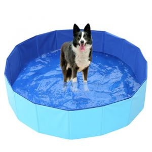 Piscine pour Chien Pliable 160x30cm en PVC Piscine Chien l Grande Taille Stable et Antidérapant Baignoire portative pour chien