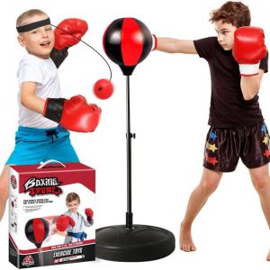 Punching Ball Enfant Sur Pied Avec Gants Et Pompe Jouet De Boxe R&eacute;glable 70-110cm Sac De Frappe Gonflable PU Kit De Boxe Sportif