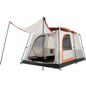 GOPLUS Tente de Camping pour 6 Personnes avec 2 Chambres Séparées Double Couche & Double Toit Fenêtres en Filet (Gris)