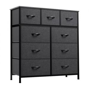 YITAHOME Commode 9 Tiroirs en Tissu Commode Chambre Meuble de Rangement Cadre en Métal Salon Gris Noir
