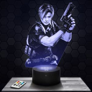 Lampe 3d _ Resident Evil Leon Kennedy - Jouet Figurine Cadeau Resident Evil - Veilleuse Led Tactile avec socle au choix TOP