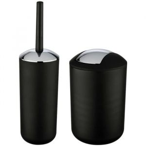 Poubelle de salle de bain 6L avec brosse WC - Design moderne noir - Installation murale ou posée