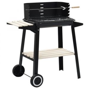 Barbecue au charbon de bois - Dex - Noir - Grille chromée - Hauteur réglable - Roulettes