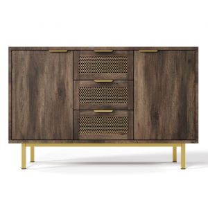 Buffet commode avec 3 tiroirs et 2 portes 120 x 40 x 76 cm marron foncé poignées en métal commode meuble polyvalent