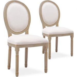 Lot de 2 chaises m&eacute;daillon Louis XVI tissu Beige