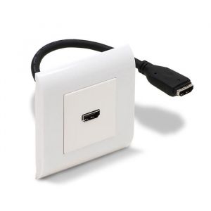Prise murale HDMI - WAYTEX - 80x80 - Femelle - Câble 20cm - Plaque blanche 80x80