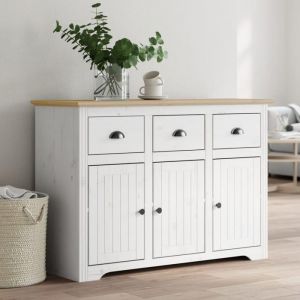 R&eacute;duction FR - Buffet Bas enfilade - Commode salon BODO blanc et marron 1155x44x80 cm - Aspect Bois massif de pin -244540