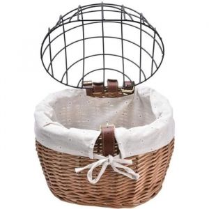 Panier de v&eacute;lo Panier de v&eacute;lo de Guidon Avant en Osier avec Filet de Protection pour Petit Animal Chat Porte-Chien Panier