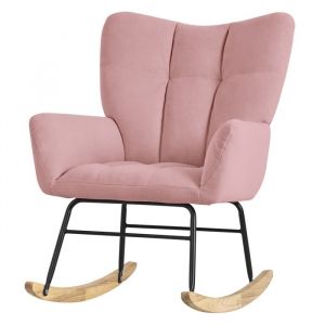 ML-Design Fauteuil à Bascule Rose avec Housse en Tissu Éponge Structure en Acier Pieds en Bois Naturel Chaise de Relax