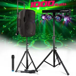 Enceinte Active Gemini 1000W - sur Batterie - USB/Bluetooth/AUX/SD - Microphone  SONORISATION DJ PA PIED  Portique Lumières