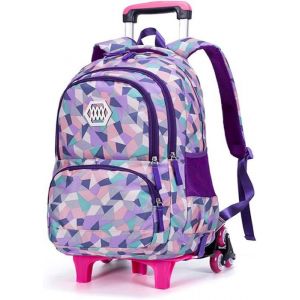 Sacs à Dos Chariot Cartable à Roulettes Enfant Sac décole Primaire avec Chariot 6 Roues Multi-poches pour Filles Violet