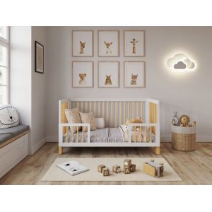 Lit Bébé Evolutif Convertible 140 x 70cm blanc-pin Lit denfant en bois 3 EN 1 3 Niveaux de Réglage de la Hauteur