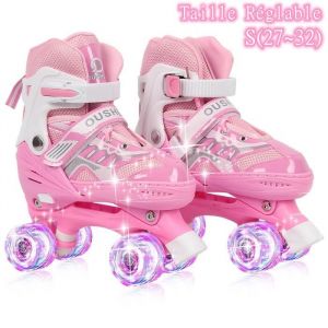 Roller Quad Enfant QIFAshma®Roller avec 8 Roues Lumineuses - Rose - Taille S 27-32