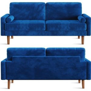 Canap&eacute; 3 Places en Velours BleuCanap&eacute; Scandinave doux et confortable avec 2 coussins pour salonFauteuil Moderne 173&times;78&times;85 cm