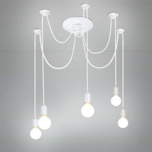 WOTTES Suspension Luminaire Vintage Industrielle Lampe Araignée Blanc 5 Bras Rétro Edison DIY Réglable Lustre pour Chambre Loft