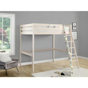 Lit mezzanine GEDEON II - 140 x 190 cm - Pin massif - Blanchi