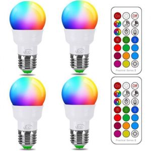 Ampoule Couleur LED &Eacute;quivalent 40W E27 Telecommande Blanc Chaud 2700K Changement de couleur Ampoule 5W (Lot de 4)
