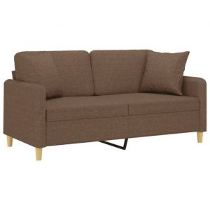 Sofa droit fixe - Clic Clac Canap&eacute; 2 places avec oreillers d&eacute;coratifs marron 140 cm tissu CA3057483