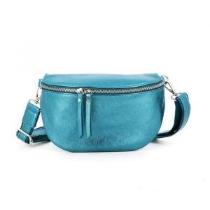 Flora And Co - Sac Banane Femme &Agrave; Bandouli&egrave;re Similicuir Brillant - Bleu Canard