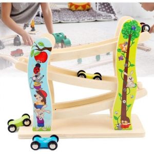 Jouets en bois - ZGEER - Circuit Zig Zag - 4 voitures - Développe coordination - Cadeau idéal