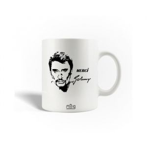 Mug - Johnny Hallyday - Céramique - 30cl - Blanc - Compatible lave-vaisselle