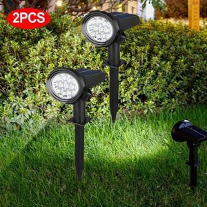 Lot de 2Lampe 20LED Solaire Ext&eacute;rieurModes Etanche IP44Spots Solaires Chemins Pelouse Terrasse All&eacute;e Blanc Chaud